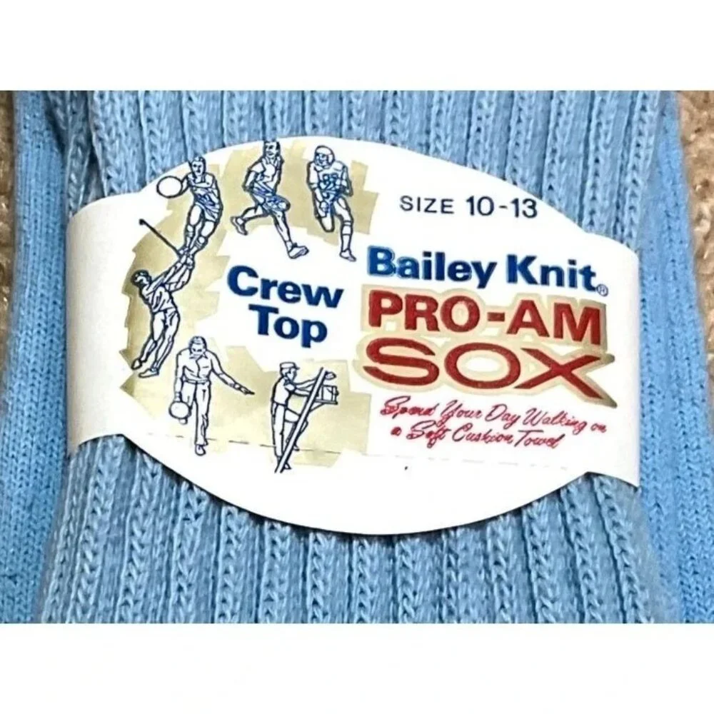 NWT Vtg Bailey Pro Am Crew Socks Size 10-13 Light Blue Cotton Nylon USA Made